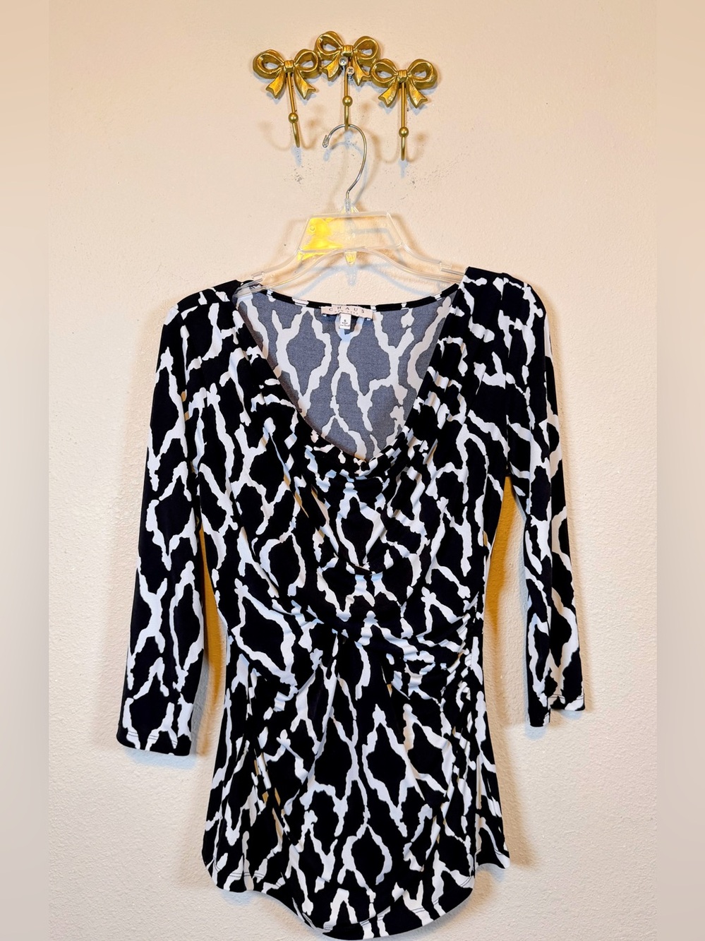 Chaus Black & White Zebra Printed Drape Neck Ruched Sides. Size S